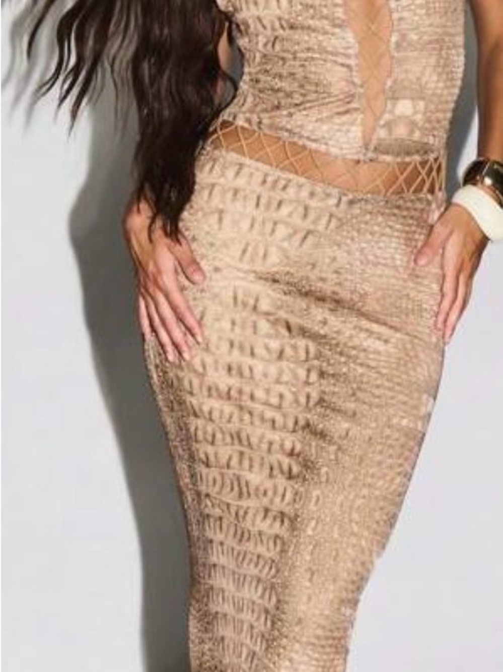 Beige Textured Bodycon Maxi Skirt - Women